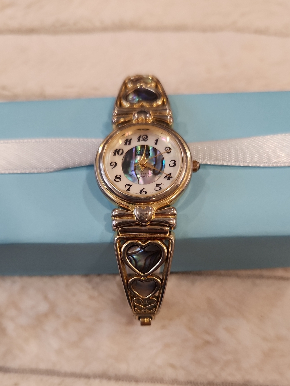 Gold-Tone Heart Abalone Inlay Women's Watch